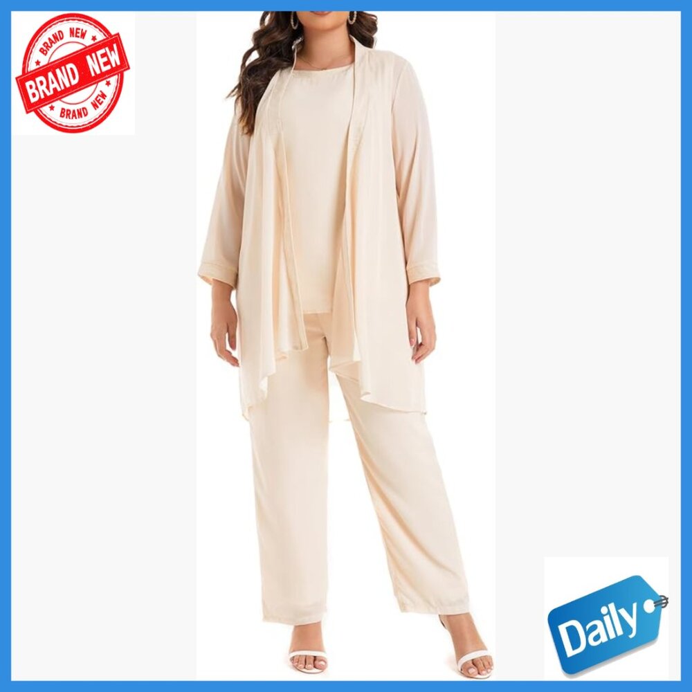 Plus Size Formal Pant Suit Set 3 Piece Wedding Party Evening Outfit